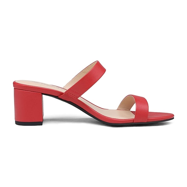 Two Strap Chunky Heel Sandals - RED PU - 1